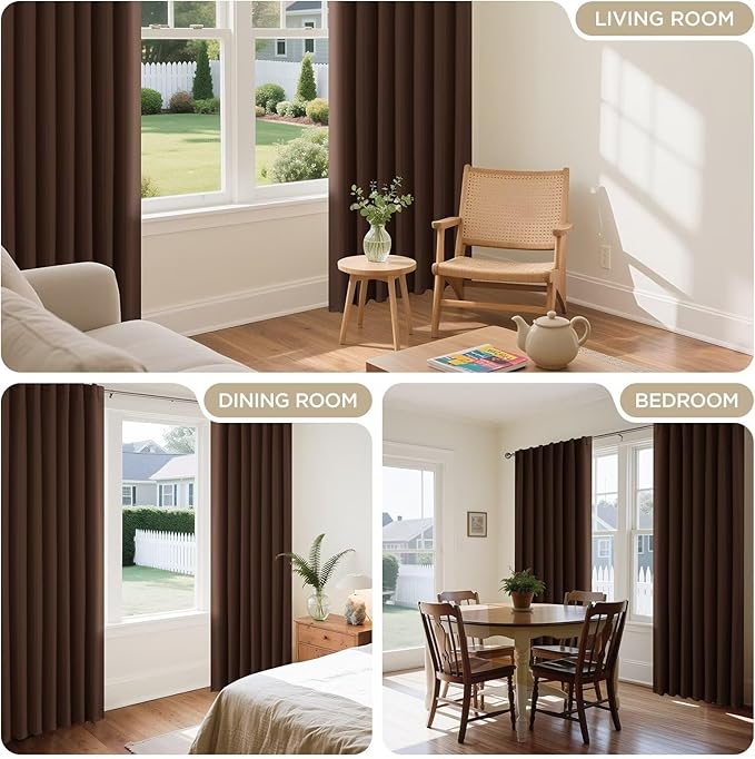 Joydeco Blackout Curtains 108 Inches Long, Thermal Insulated Black Out Curtains 2 Panels Set, Room Darkening Drapes for Living Room Window Rod Pocket Back Tab (W52 x L108 Inch, Brown)-CubbioJoy