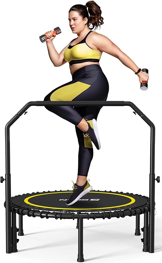 BCAN 40"/48" Mini Rebounder Trampoline for Adults with Bar, 450/550LBS Fitness Trampoline with Bungees, Adjustable Handle, Stable & Quiet, Indoor Outdoor, Whole-Body Workout & Relaxation at Home-CubbioJoy