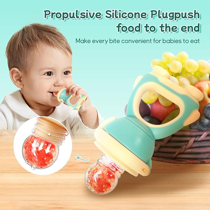 Baby Fruit Food Feeder - Silicone Nibble Tray Combo - Breastmilk Popsicle Mold for Cooling Relief, BPA Free Mesh Feeder for Infant Self Feeding (Robot Green + Pineapple)-CubbioJoy