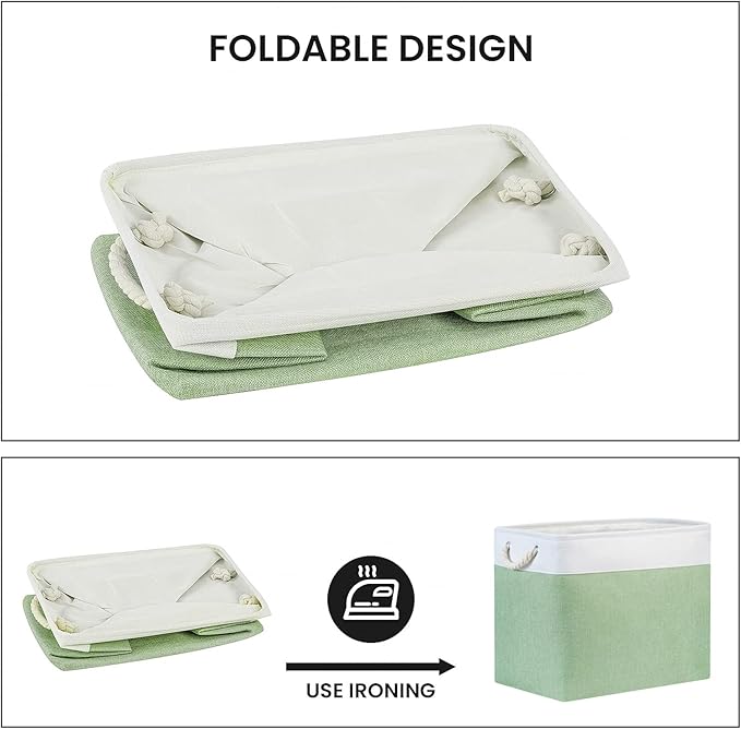 Bidtakay Large Storage Baskets for Nursery Toy Organizer Collapsible Organizing Baskets 17x12x15 In Green Canvas Bins for Organizing Set of 2 Clothes Decorative Baskets for Home Office Room Decor-CubbioJoy
