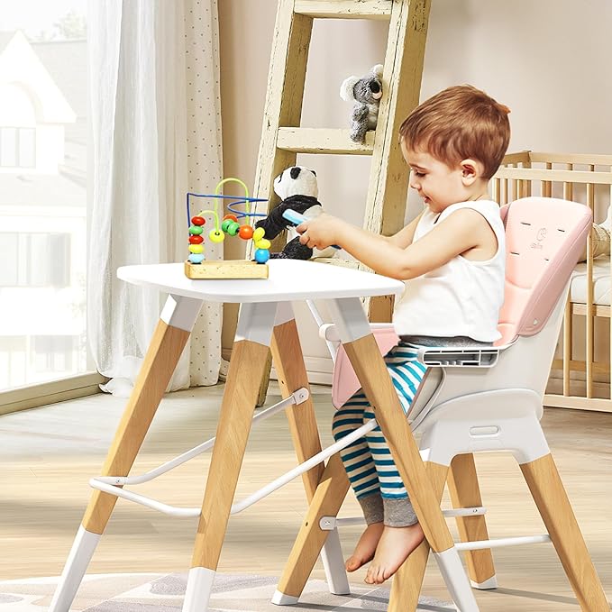 8 in 1 Highchair, Convertible Wooden Baby High Chair with Tray, Adjustable High Chair for Babies and Toddlers, Easy to Clean, Grow with Family|Booster|Learning Table|High Stool-CubbioJoy