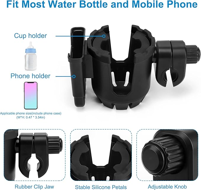 Accmor Stroller Cup Holder with Phone Holder, Universal Cup Holder, Bike Cup Holder, 360° Rotatable Large Caliber Drinks Holder for Stroller, Bike, Wheelchair, Walker-CubbioJoy