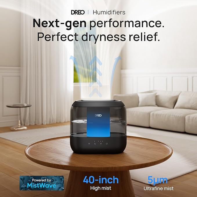 Dreo Top Fill 4L Humidifiers for Bedroom, 36H Runtime, 28 dB Quiet Cool Mist Supersized Air Humidifier for Large Room, Plants, Baby Nursery, Indoor, Night Light, Easy to Clean & Fill, Black-CubbioJoy