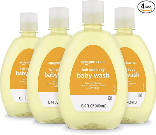 Amazon Basics Tear-Free Baby Hair and Body Wash, Lightly scented, 13.60 Fl Oz (Pack of 4)-CubbioJoy