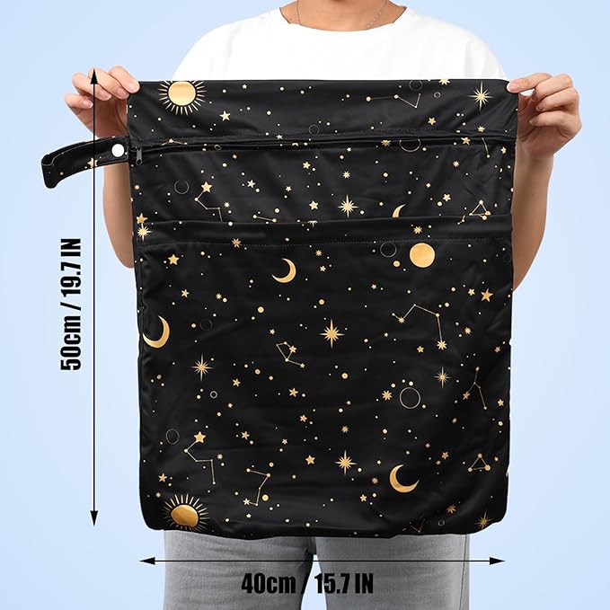 2pcs Travel Waterproof Laundry Bag, Cloth Diaper Wet Dry Bags with Handle & 2 Zipper Pockets, Reusable Washable Dirty Clothes Bag for Baby Adult Travelling Hanging, Bathing Beach Pool Daycare-CubbioJoy