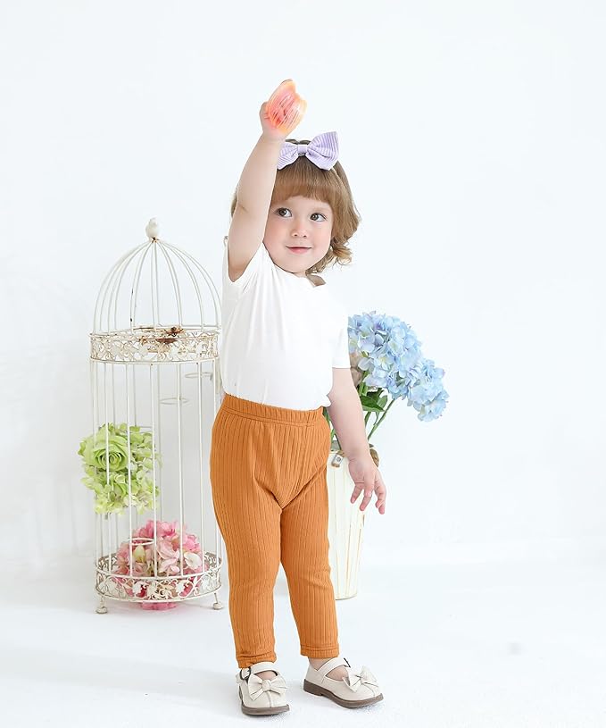 Baby and Toddler Girl's 5 Pack Cotton Ribbed Pull On Pants Leggings 0-4 Years-CubbioJoy