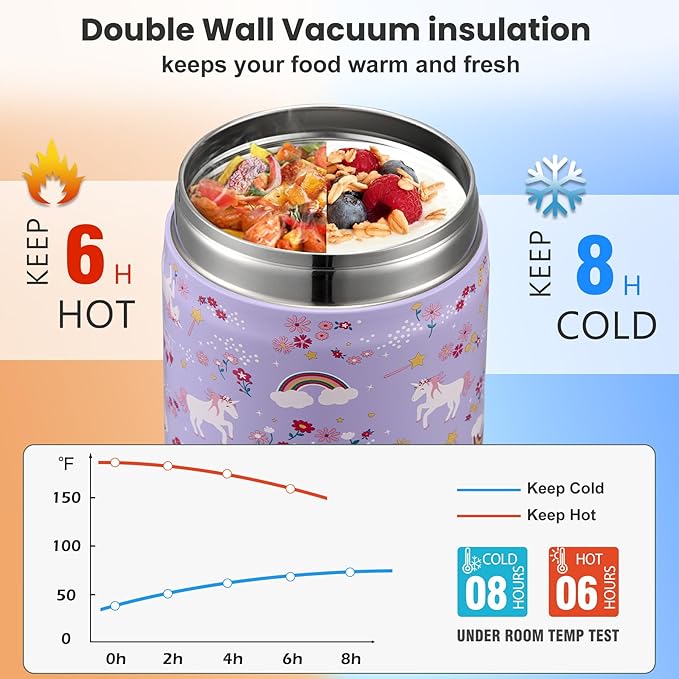 17oz Soup Thermo for Hot Food Kids,Insulated Food Jar with Spoon,Thermo Hot Food Lunch Container,Wide Mouth Leakproof Stainless Steel Lunch Box for School-Horse-CubbioJoy