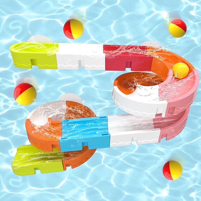 Baby Bath Toys for Toddler 1-3 3-5, Bathtub Shower Building Duck Slide Blocks Toy Marble Run Toys for Kids 1 2 3 4 5 Years Old Toddler Boys and Girls-CubbioJoy