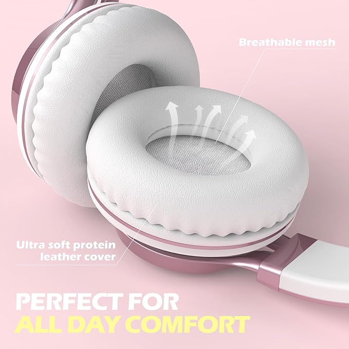 AILIHEN C8 Girls Headphones, On-Ear Headphones Wired with Microphone and Volume Control Foldable Corded Stereo 3.5mm Headset for Girls School Chromebook Laptop Computer PC Tablets Travel (Rose Gold)-CubbioJoy