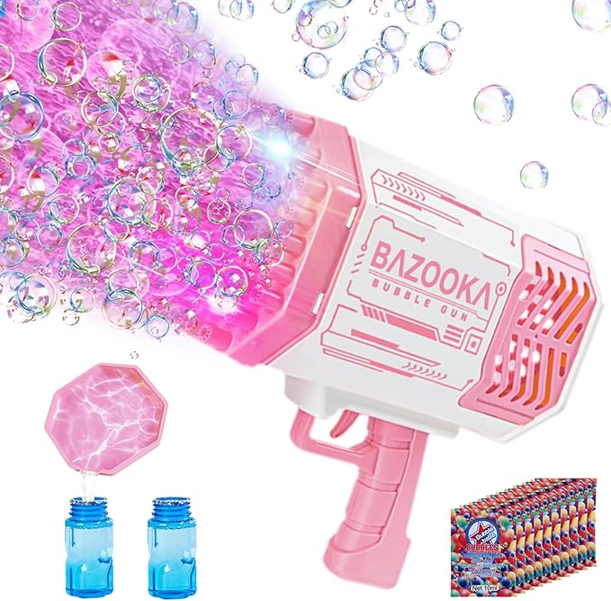 Bubble Gun, Bazooka Bubble Machine Gun, Bubble Blaster Gun with Bubble Solution, 69 Holes Bubble Bazooka Gun Outdoor Summer Toy Party Favors for Kids Pink Bubble Maker Blowers-CubbioJoy