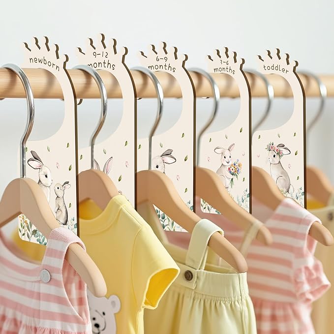 Baby Clothes Dividers for Closet - Set of 8 Wooden Baby Size Closet Dividers Newborn to 24 Months, Rabbits Babies Clothes Organizer for Boys Girl Nursery Decor Gender-Neutral Newborn Hangers Dividers-CubbioJoy