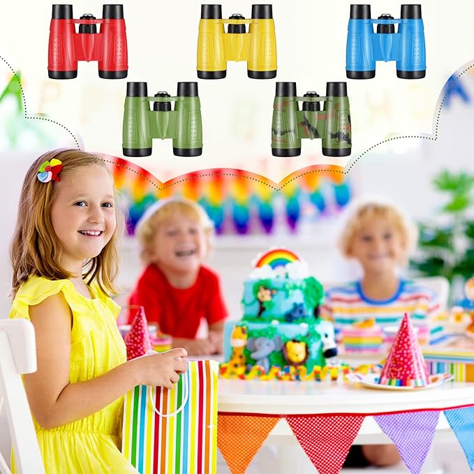 25 Pack Binoculars for Kids 6+ Years Old, with Compass and Neck String Toddler Toy Binoculars Gift Set for Camping Adventure, Party Favor, Red, Yellow, Camo, Green, Blue-CubbioJoy