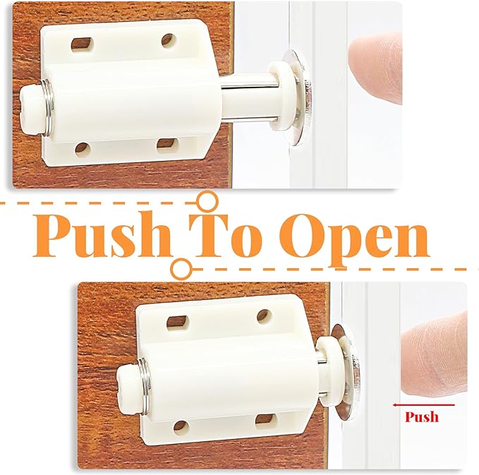 2 Pack Magnetic Touch Latch, Cabinet Push Open Catches Magnet Push Release Latches Hardware for Kitchen Cabinet Drawer Cupboard Closet Door (White)-CubbioJoy