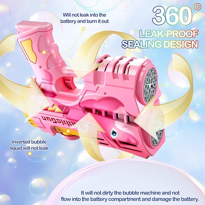 2 Pack Bubble Guns for Kids, LED Light Up Rechargeable Bubbles Machine Blower with 4 Bottles Refill Solution, Toddlers 4-8 Wedding Birthday Easter Party Gift-CubbioJoy