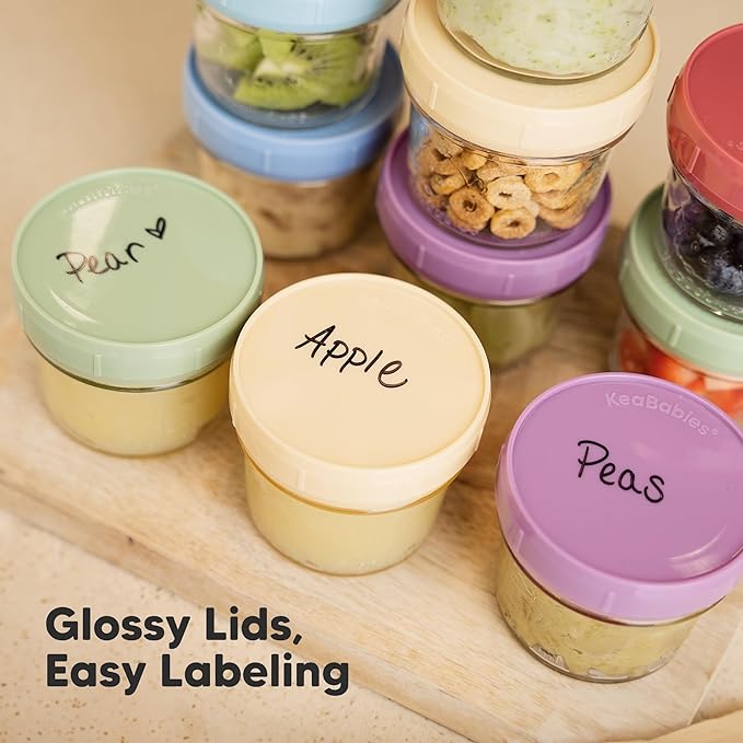 KeaBabies 6pk 4oz Glass Baby Food Containers with Lids - Leak-Proof, Microwavable Small Glass Jars, Baby Purees & Toddler Snack Storage Containers, BPA-Free, Dishwasher & Freezer Safe (Nord)-CubbioJoy
