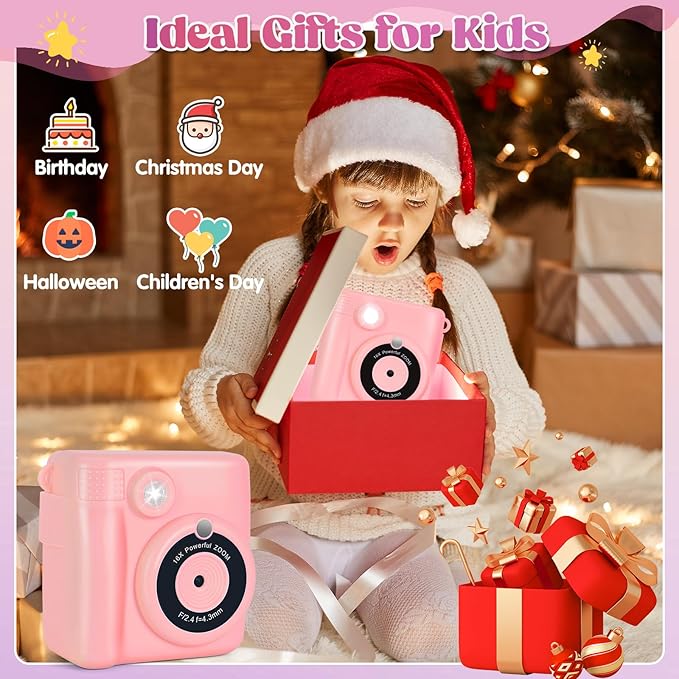 Instant Print Camera for Kids - 2.4 Inch Kids Camera Instant Print with Paper & 32G Card- Digital Children Toys as Christams Birthday Gifts for Girls Boys Age 3-12 - Pink-CubbioJoy