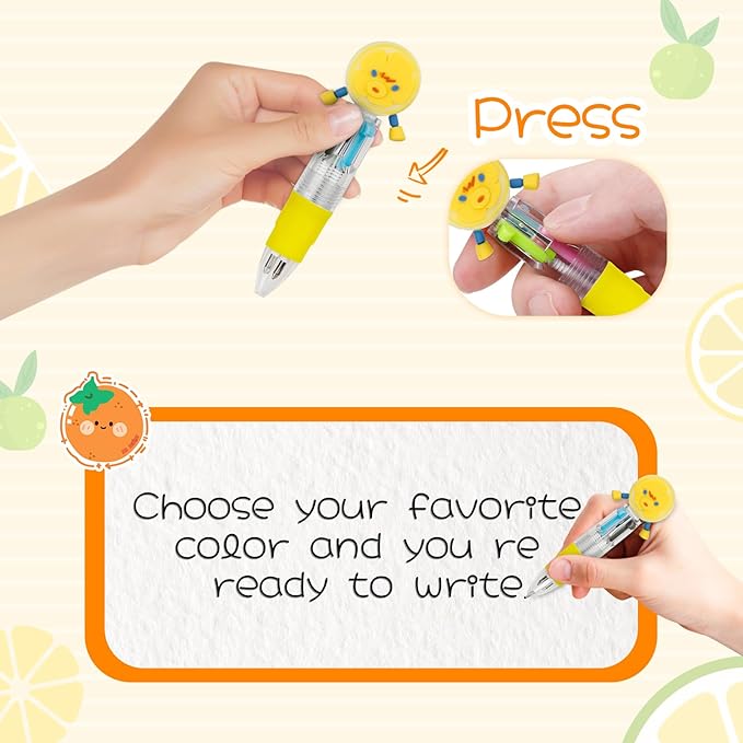 30Pcs Mini Multicolor Pens in One 4-in-1 Cute Pens Bulk for Kids, Ballpoint Pen for Birthdays and Children's Parties, Fun Gifts Assorted Ink Kawaii Pen(Fruits and Animals)-CubbioJoy