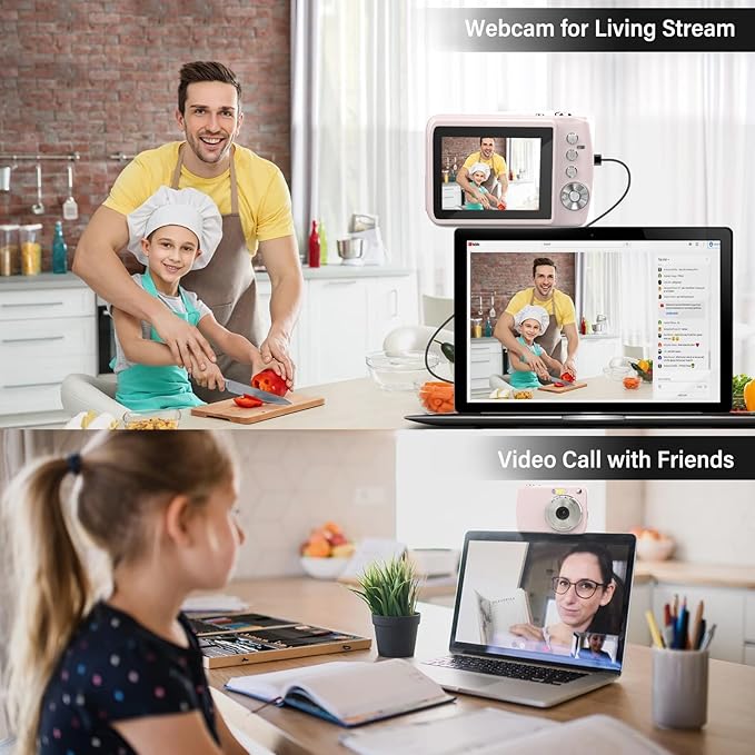 Digital Camera for 50MP FHD 1080P, Digital Point and Shoot Camera with 16X Zoom Anti Shake, Indoor&Outdoor Travel Compact Small Camera Gift for Boys Girls Kids Camera with 32GB Card, Pink-CubbioJoy