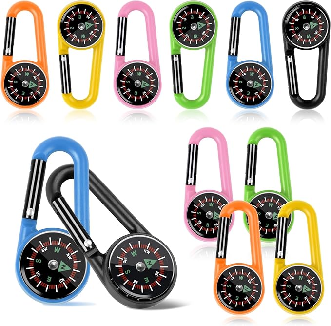 12 Pcs Mini Compass Keychain for Kids Bulk, Small Pocket Magnetic Compass Survival Hiking for Outdoor Survival Camping Party Backpacking Accessory-CubbioJoy