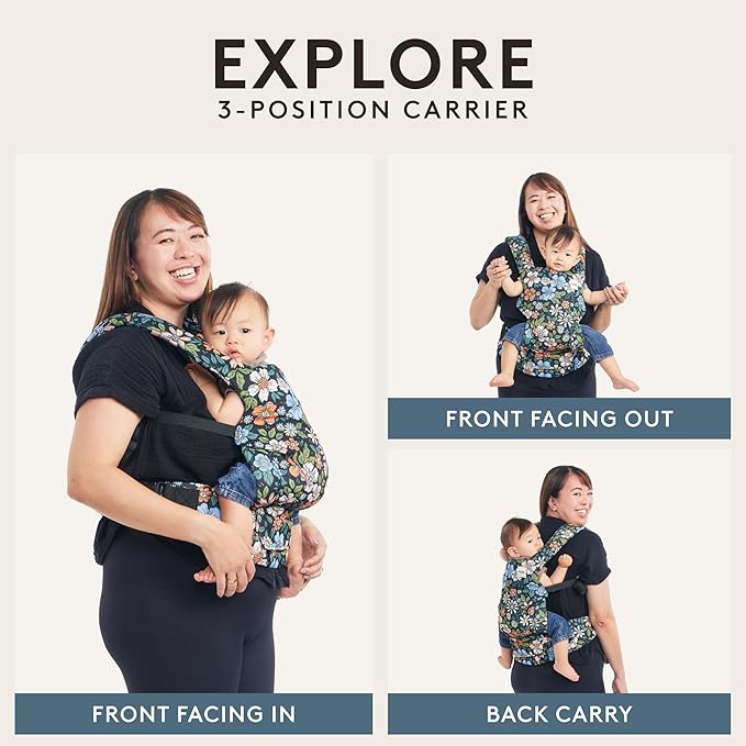 Baby Tula Explore Cotton Baby Carrier 7 – 45 lb, Adjustable Newborn to Toddler Carrier, Multiple Ergonomic Positions Front and Back, Soft and Supportive – Tula Coast, Folklore-CubbioJoy