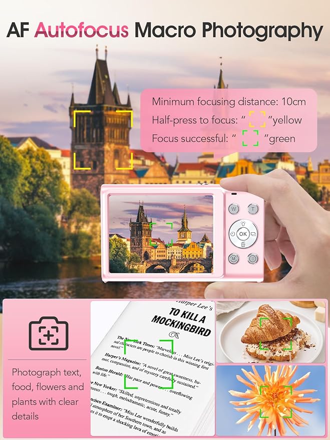 Digital Camera,Autofocus 4K Vlogging Camera for Photography with 32GB Card,48MP Portable Compact Point and Shoot Digital Camera for Teens Adult Beginner with 16X Zoom,Anti-Shake,2 Batteries(Pink)-CubbioJoy