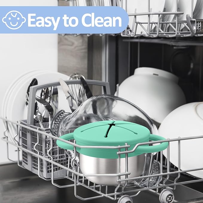 BUSOHA 2 Pack Stainless Steel Toddler Snack Cups - 9 OZ Spill-Proof Baby Snack Containers with Silicone Catcher and Lid Travel Snack Containers for Kids Food Grade Silicone Dishwasher Safe-CubbioJoy