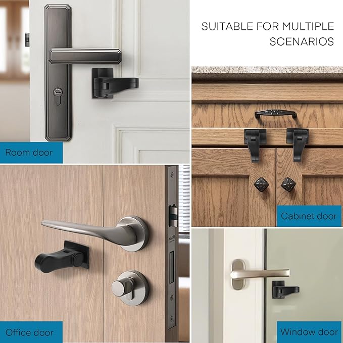 Child Proof Door Lever Lock - 4 Pack - Door Locks for Kids Safety - Door Knob Child Proof - Baby Proofing 3M Adhesive - Door Handle Child Proof - Baby Safety Locks for Toddlers - Black-CubbioJoy