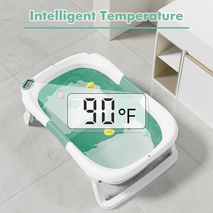 Collapsible Baby Bathtub,Baby Bath Tub with Soft Cushion & Thermometer,Baby Bathtub Newborn to Toddler 0-36 Months,Portable Travel Baby Tub-CubbioJoy
