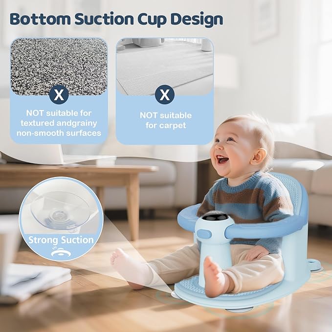 Baby Bath Seat-for Babies 6 Months & up, Water Temperature Display+Soft Cushion, Non-Slip Toddler Bath Seat for Baby, Sit Up Bath Seat for Baby, Blue-CubbioJoy