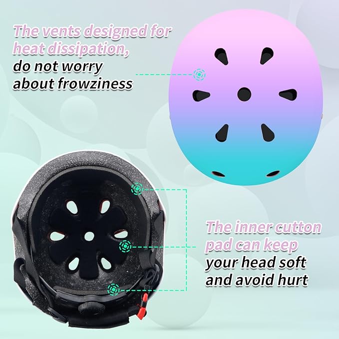 Adjustable Kids Bike Helmet with Knee & Elbow Pads Set, Color Gradient Design for Boys and Girls Aged 3-14+, for Skateboarding, Scooter, Roller & Inline Skating, Longboard-CubbioJoy