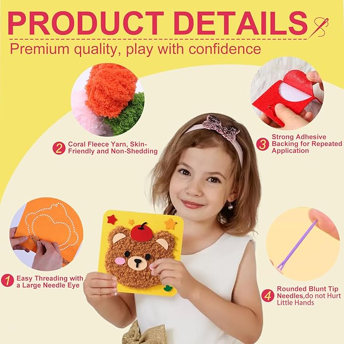 DIY Embroidery Doll Kit, Cartoon Animal Craft Sewing Kit for Kids, Felt Crafts, Beginner Sewing for Kids Ages 4-8 Plus - Helps Develop Fine Motor Skills (3PCS-Duck/Pig/Panda)-CubbioJoy