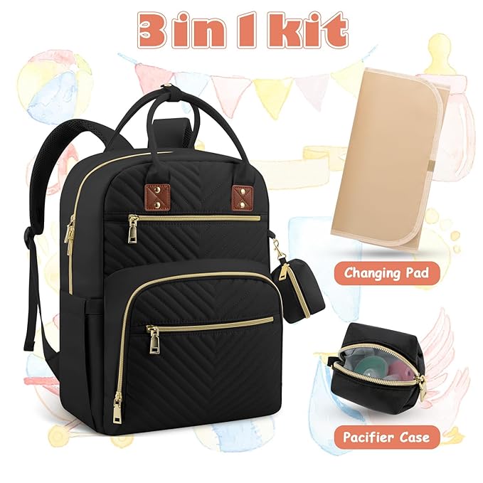 Baby Diaper Bag Backpack, Travel Diaper Bags for Baby Girl Boy Large Capacity Baby Bag Backpack for Women Black-CubbioJoy