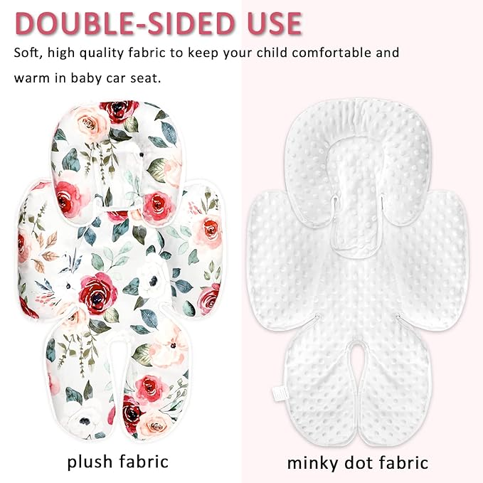 2 in 1 Infant Car Seat Insert, Car Seat Head Support Baby Girls Boys, Soft Newborn Carseat Insert Cushion, Perfect for Carseats, Strollers, Swings (Rose Flower)-CubbioJoy