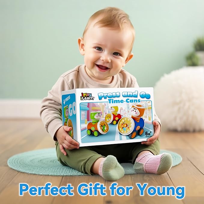 iPlay, iLearn Press to Go Car Toys Set for Toddlers 1-3, Baby Push Go Friction Racing Cars, Infant Play Vehicle Set, 1st Birthday Gifts for 6-9-12-18 Months, 1 2 3 One Years Old Boys Girls Child Kids-CubbioJoy