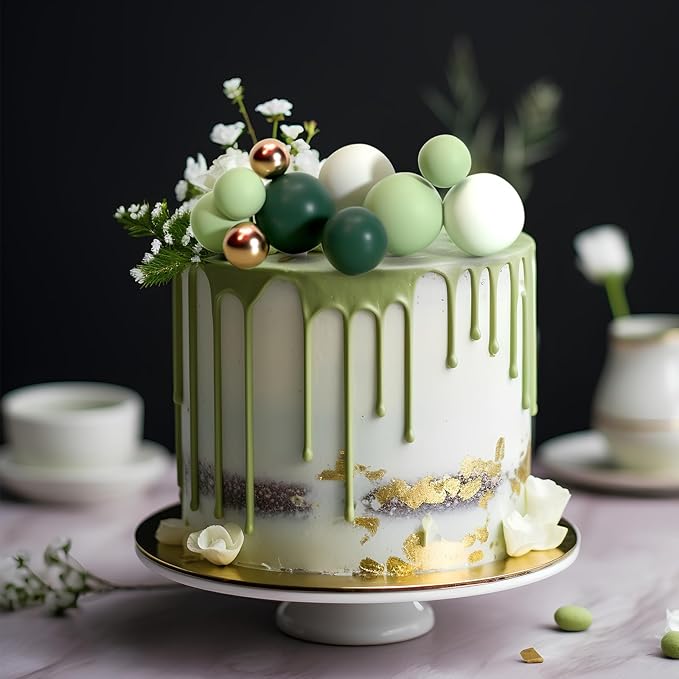 75 Pcs Cake Balls Topper Decorations Foam Cupcake Topper Mini Balloon Cake Topper Balls Cake Picks for Cake Deco Birthday Party Wedding（Green,Gold, White）-CubbioJoy