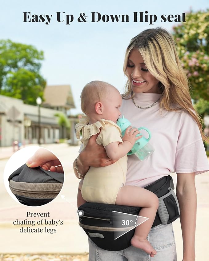 Baby Carrier Pro, MOMTORY Safety-Certified 6-in-1 Ultra Storage Baby Carrier Newborn to Toddler, Front & Back Baby Holder Carrier with Hip Seat, Pure Black-CubbioJoy