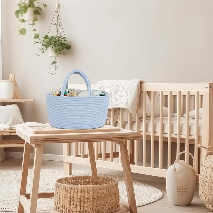 Diaper Caddy Organizer Cotton Rope Baby Basket Nursery Storage and Portable Tote Bag for Car Ideal Baby Shower Gifts and Registry Must-Have for Newborn Essentials Large blue-CubbioJoy