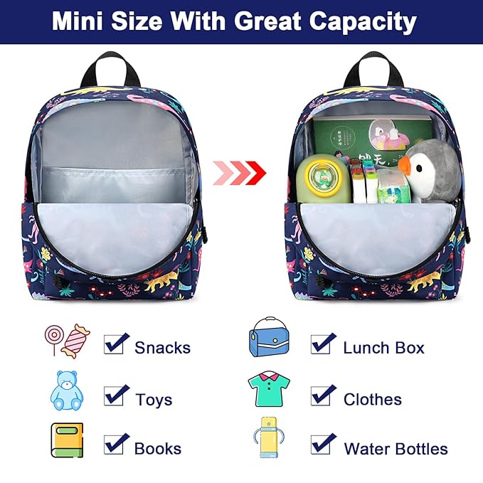 Accmor Toddler Backpack Leash with Anti Lost Wrist Link, Cute Mini Child Walking Harnesses Keep Kids Close Back Pack Rope Tether Rein for Baby Boys (Navy Blue/Dinosaur)-CubbioJoy