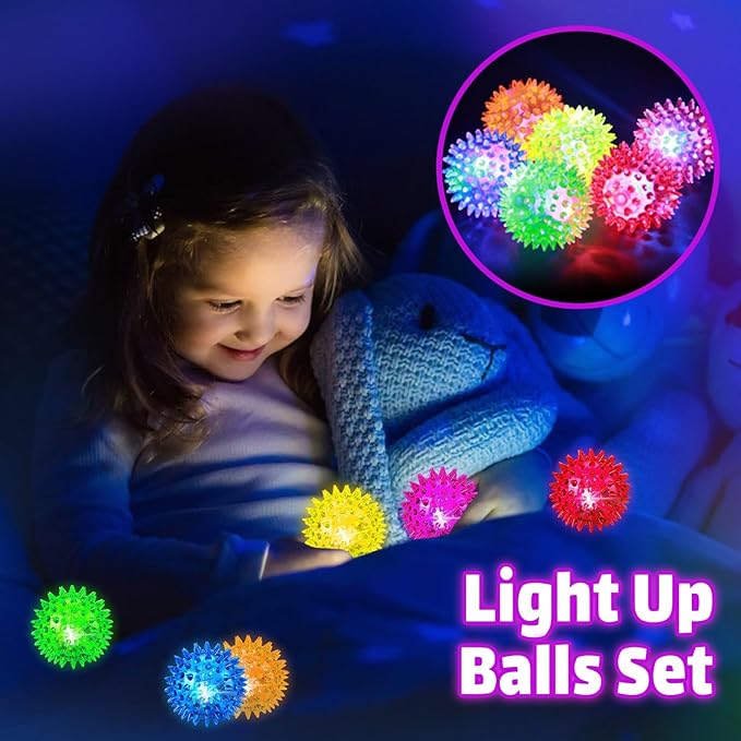 Bouncy Light Up Ball for Kids - LED Flashing Spiky Sensory Toys for Kids with Autism Stress Balls for Toddlers 1-3 Fidget Toys Sensory Balls Glow in The Dark for Novelty Noisemaker Toys for Parties-CubbioJoy