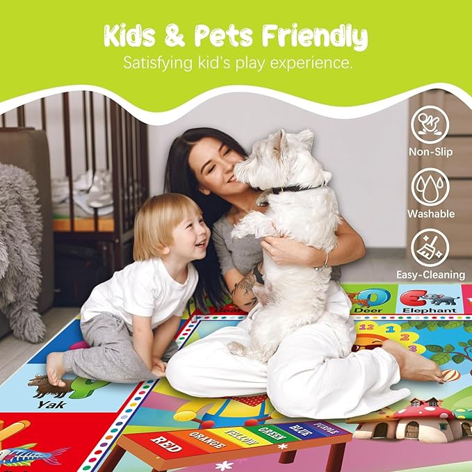 ABC Rug for Kids Room, ABC Mats for Floor Toddlers, Alphabet Play Mat Elementary Preschool Kid's Rugs wtih ABC, Numbers, Animals - (59X39.4 Inches)-CubbioJoy