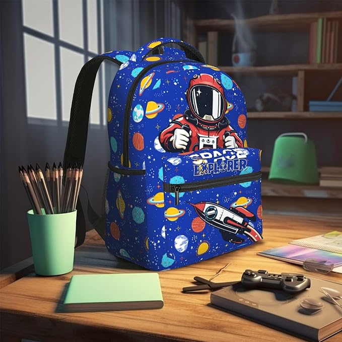 Astronaut Planet Space Backpack For Boys Girls Kids Navy Blue Rocket Spacecraft Book Bag Funny Galaxy Planet Universe Backpack For Kids Boys Girls For School Travel Hiking-CubbioJoy