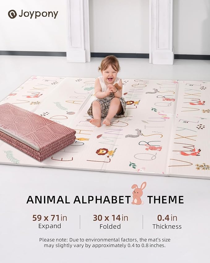Baby Play Mat 59x71 Inch, 2 in 1 Fabric & XPE Dual-Sided Design Foldable Play Mats for Babies and Toddlers, Waterproof & Anti-Slip Baby Mat for Floor, Portable Baby Foam Crawling Mat with Travel Bag-CubbioJoy