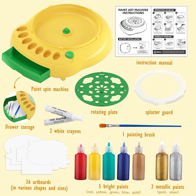 Arts and Crafts for Kids Ages 4-8,Paint Spin Art Machine Kit,Art Craft Set for 6-9 Year Old,Cool Painting Spinner Toys Kits Set,Art Supplies Birthday Gifts for Boy Girl Ages 6 7 8 9 10 11 12 Green-CubbioJoy
