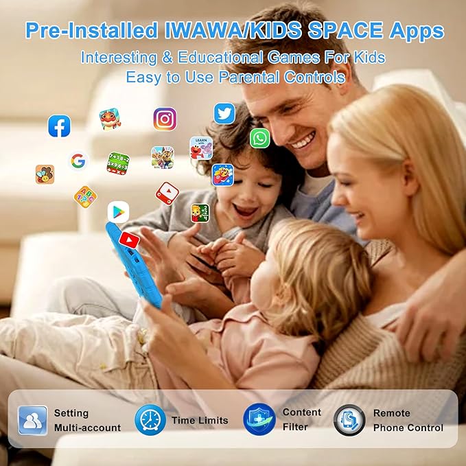 2025 Kids Tablet 10 inch Android 14 Tablets for Kid Octa-Core, 20GB+128GB (TF 1TB), Toddler Tablet with Shockproof Case, 2.4G+5G WiFi 6, Parental Control, Face Unlocked, Split Screen, BT5.0 (Blue)-CubbioJoy