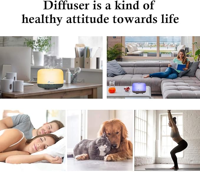 Diffuserlove Essential Oil Diffuser 500ML Aromatherapy Diffuser Mist Humidifiers 7 Color LED Lights Diffusers for Home Office Bedroom (Size:6.7" L x 6.7" W x 4.7" H)-CubbioJoy