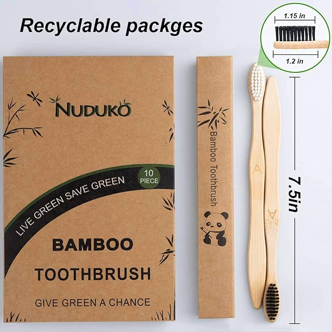Biodegradable Bamboo Toothbrushes, 10 Piece BPA Free Soft Bristles Toothbrushes, Natural, Eco-Friendly, Green and Compostable-CubbioJoy