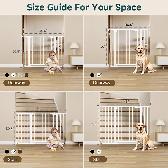 Cumbor 29.7-40.6" Baby Gate for Stairs, Mom's Choice Awards Winner-Dog Gate for Doorways, Pressure Mounted Self Closing Pet Gates for Dogs Indoor, Durable Safety Child Gate with Easy Walk Thru Door-CubbioJoy