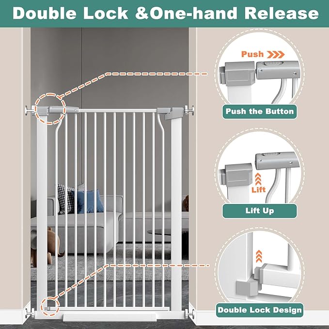 40.5" Extra Tall Baby Gate for Doorways, Extra Wide 60.3"-62.9" Large Dog Pet Gate for Stairs Indoor Outdoor Adjustable Safety Child Toddler Gate Metal Puppy Barrier Walk Throughs for Kids, White-CubbioJoy