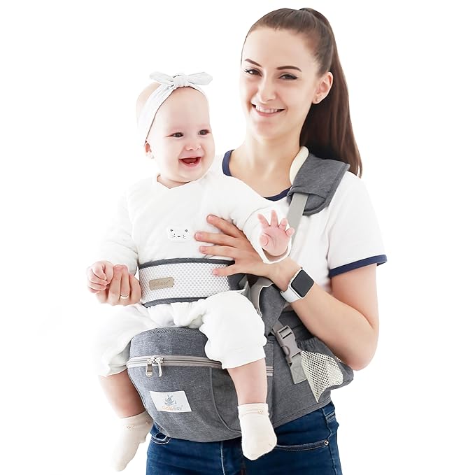 Baby Hip Seat Carrier Baby Waist Stool for Child Infant Toddler with Adjustable Strap Buckle Pocket Soft Inner Huge Storage (Dark Grey)-CubbioJoy