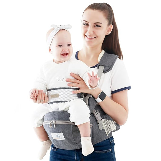 Baby Hip Seat Carrier Baby Waist Stool for Child Infant Toddler with Adjustable Strap Buckle Pocket Soft Inner Huge Storage (Dark Grey)-CubbioJoy